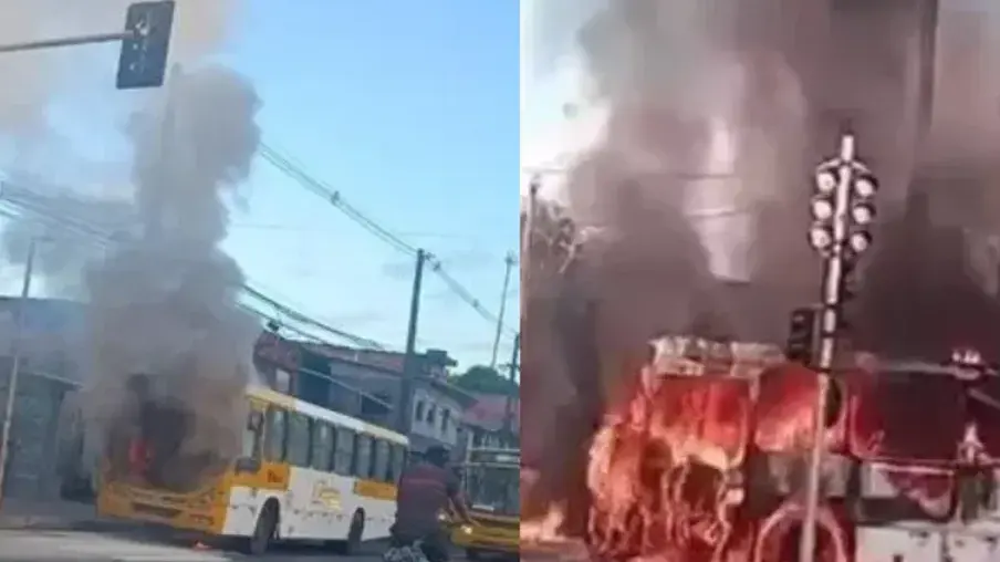 Vídeo: Ônibus pega fogo na Suburbana; trânsito é afetado